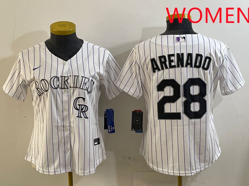 Women Colorado Rockies #28 Arenado White Stripe Game 2025 Nike MLB Jersey style 5